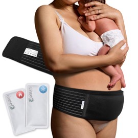 Justbirthed Co. C Section Recovery Band with Hot & Cold Reusable Gel Packs - Belly Bands for Pregnant Women to Relieve Pregnancy Discomfort - Adjustable, One Size, Black