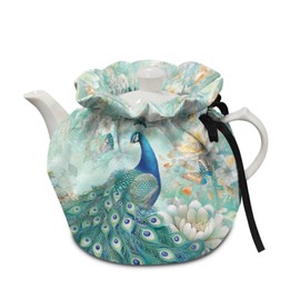 Xoenoiee Peacock Butterfly Peony Floral Print Tea Cozy Cotton Tea Cosy for Teapots Keep Warm Teapot Cover Insulated Kettle Cover for Home Kitchen Table Decor