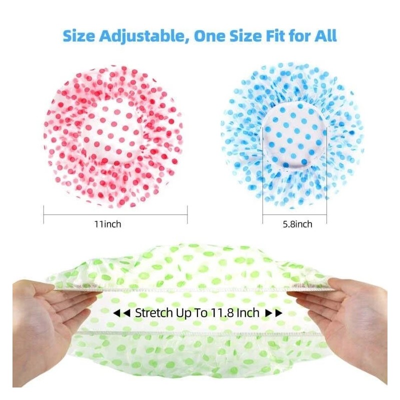 6PCS Shower Caps, Elastic Reusable Waterproof Plastic Shower Cap for