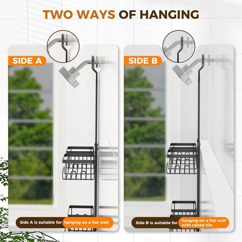 REINHARDT Shower Caddy Hanging for Handheld Showerheads Adjustable Split Shower