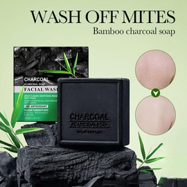 Hppsctink Bambuskohle-Seife, 100g Bamboo Charcoal Gesichtsreinigungsseife, Erfrischender Oil Control Cleanser, Sanftes Peeling, Tiefenreinigung,soap