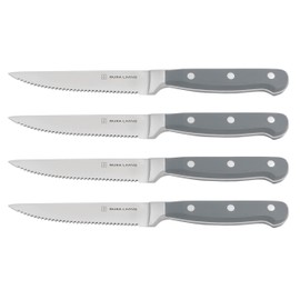 DURA LIVING Premium 4-Piece Steak Knife Set – Sharp Serrated Blades, Forged High Carbon Stainless Steel, Full Tang, Ergonomic Handle, Elegant Gray Finish – Ideal for Dining & Entertaining