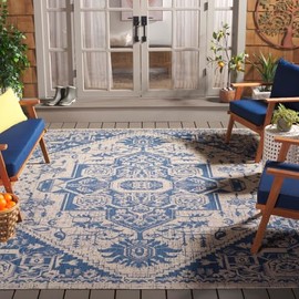 SAFAVIEH Area Rug 8x10 - Outdoor Courtyard Collection - Large - Beige & Blue, Weather Resistant & Washable, Ideal for Patio, Backyard, Mudroom, Deck, Dining Space (CYS6000)