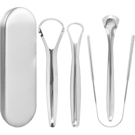 Set de 4 Raspador de Lengua Acero Inoxidable, Limpiador de Lengua con Estuche, Kit de Higiene Bucal para Adultos y Niños, Combate Mal Aliento y Refresca Aliento, Uso Diario