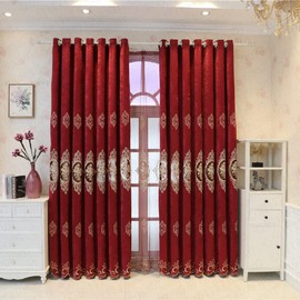 Amidoudou 1 Pair European Luxury Jacquard Hollow Curtains Embroidered Chenille Curtains for Living Room Bedroom (Red,51x96 Inch)