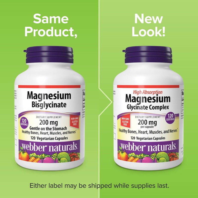 Webber Naturals Magnesium Glycinate Complex 200 mg, 120 Vegetarian Capsules,