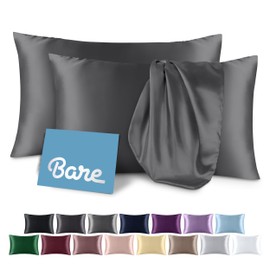 Bare Home Satin Pillowcases for Hair and Skin - 2 Pack Queen (20x30) - Luxury Pillowcases - Envelope Enclosure - Soft and Smooth Satin - Breathable - Similar to Silk (Grey, 2 Pack)