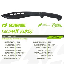Schrade Delta Class Decimate Kukri Machete with Stainless Steel Blade for Outdoor Survival