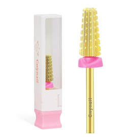 Cnynail 5 in 1 Nail Drill Bit, Tungsten Carbide Multi-Function Bit for Acrylic Nails, Hard Gels, Cuticles Removal, 3/32" Shank, Two-Way Rotation for Left & Right-Handed Use (3XC Grit, Gold)