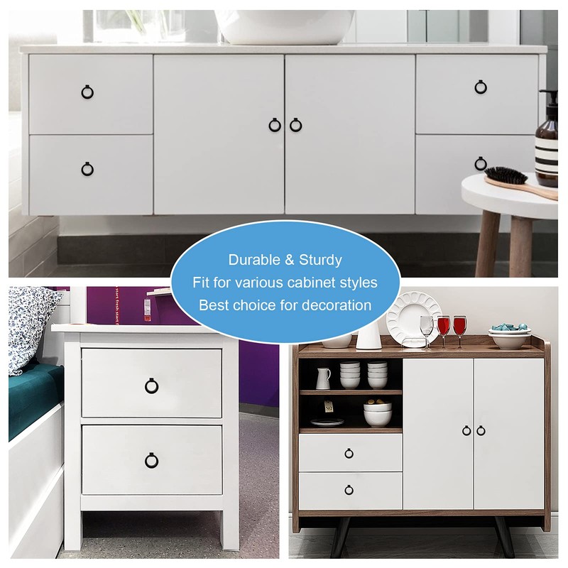 WEAVERBIRD Cabinet Knobs Flat Black Round Zinc Alloy Ring Pull