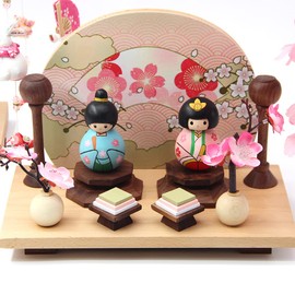 OKBABY Hinamatsuri Wooden Hina Doll Tools, Decorative Flowers for Hina Dolls (1 Pair), Cherry Blossoms, Hinamatsuri, Wooden Round Base