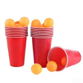 24Pcs Table Tennis Party Game Set 12 Red Cups 12 Table Tennis Balls Reusable Plastic Cup Set for Birthday Party Dinner Tabletop Game Camping Indoor Outdoor Party Bash Essentials