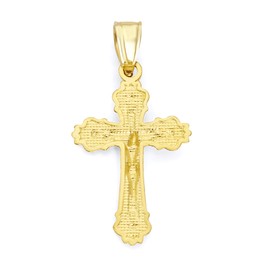 Ice on Fire Jewelry 10k Solid Real Gold Crucifix Pendant with Diamond Cut, Religious Jesus Piece Cross Dainty Gift for Religious Occasions or Gifts for Her