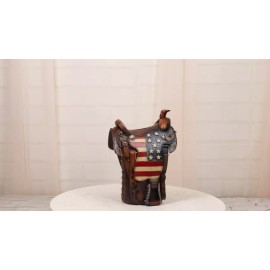 Rustic Western Cowboy Horse American Flag Saddle Money Coin Savings Piggy Bank