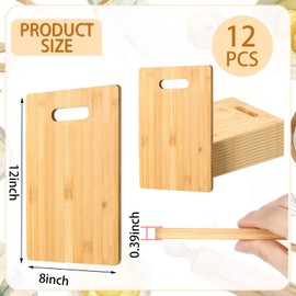 Gerrii 12 Packs Wooden Cutting Boards Set with Handles Engraving Blanks Kitchen Serving Platter Bulk for Vegetables Meat Pizza Cheese (12 x 8 Inch,Bamboo Wood)