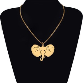 LONYOO Cute Elephant Necklace Pendant Jewelry Stainless Steel Elephant Gifts for Women Dainty Gold Necklace Charms (Gold Elephant Face)