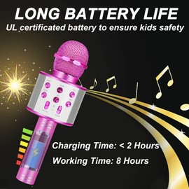 ROSY CLOUD Wireless Bluetooth Karaoke Microphone for Kids, 5-in-1 Portable Handheld Karaoke Mic Speaker Player Recorder with Adjustable Remix FM Radio for Kids Girls Boys (with 32G TF Card,Purple)