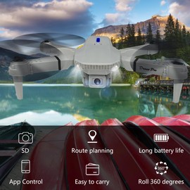 Drone with Camera 1080P HD FPV Foldable Drone for Kids and Beginners, One-Key Take Off/Landing, 360° Flips, Gestures Selfie, Headless Mode, 2 Batteries with Carrying Case Toy Gifts for Boys (Grey)