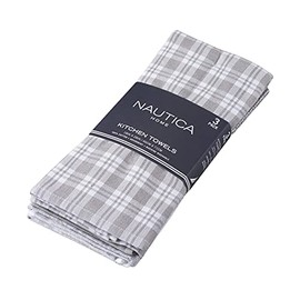 Nautica Cotton Classics 3 Piece Kitchen Towel Set, 18" x 28", Grey/Grey Plaid