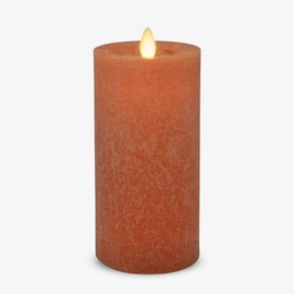 Luminara Sea Glass Flameless Candle, Harvest Pumpkin 3" x 6.5", Moving LED Flame Pillar with Timer, Battery Operated, Real Wax, Unscented Home Décor