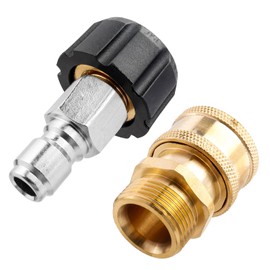 Wolfride High Pressure Washer Adapter Brass High Pressure Washer Nozzle Adapter One-Touch Coupler 5000 PSI M22 14mm Female Coupler + 1/4 Male Plug 2 Pack Conversion Adapter Quick Connect