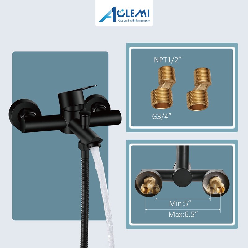 Aolemi Wall Mount Bathtub Faucet Matte Black Single Handle Shower