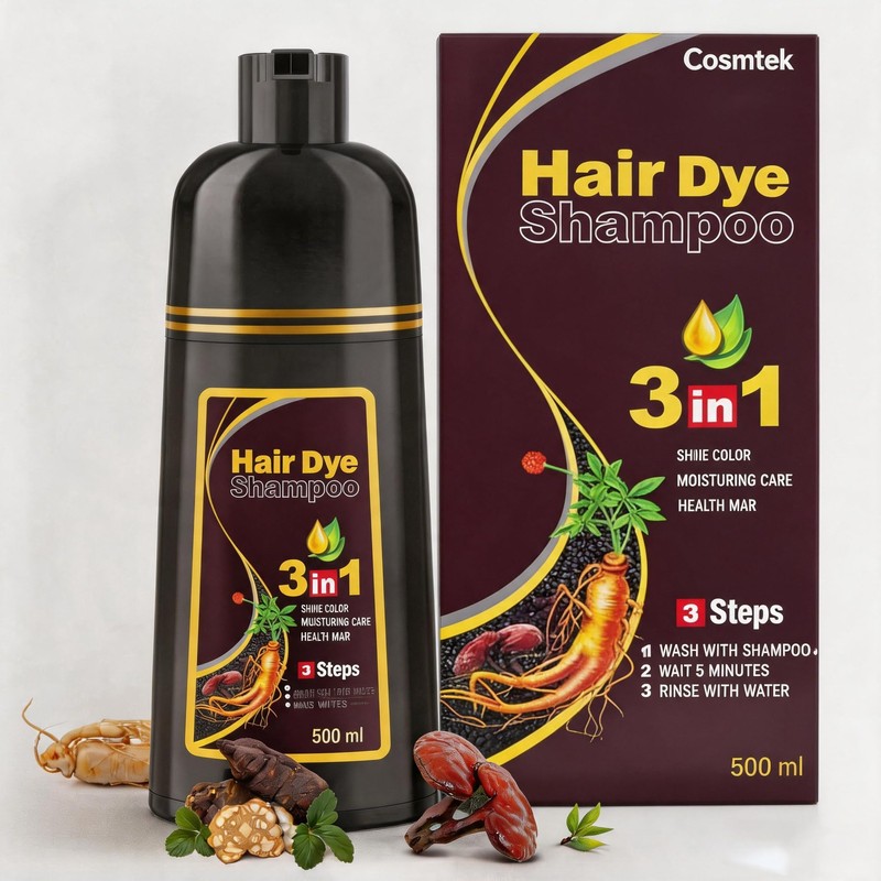 Chestnut Brown Hair Dye Shampoo 3 en 1, Champú Tinte