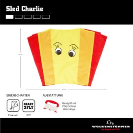 Wolkenstürmer® Beginner Dragon Sled Karlchen (Yellow) from 3 Years - Flight Readymade 1 Line Children's Flight Kite without Poles - for Children from 3-6 Years