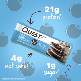Quest Nutrition Quest Nutrition Cookies & Cream Protein Bars, 21g Protein, 4g Net Carbs, 1g Sugar, Gluten Free, Keto Friendly, 4 Count