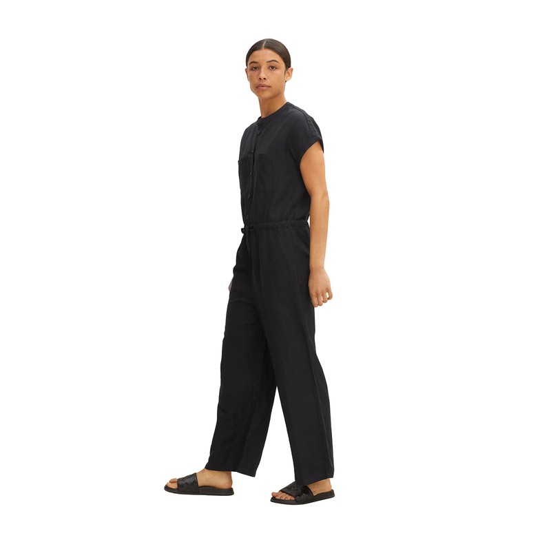 TOM TAILOR Women's Linen Jumpsuit, 14482 - Deep Black
