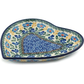 Polish Pottery Heart Shaped Platter 7-inch Blue Forget-Me-Nots made by Ceramika Artystyczna