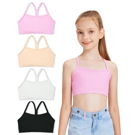 Sascina Girls Bras 10-12 Years Old with Y-Back Training Bra for Teens Racerback Girls Sport Bra with Spaghetti Strap Black/White/Nude/Blush Pink, Large