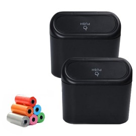 2 Pack Cubo de Basura Para Coche con Tapa, Mini Bote de Basura para Auto con 5 Rollos de Bolsas de Basura Portátil Organizador de Basura para Automóviles Accesorios Cubeta de Basura