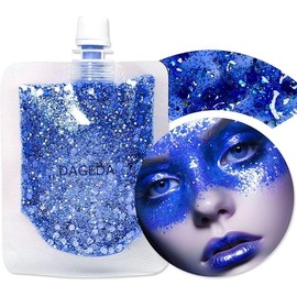 DAGEDA 40ml Blue Body Glitter Gel, Face Glitters Shimmer Liquid Eyeshadow for Singer Concerts Rave Accessories, Chunky Glitter for Hair Face Body, Holographic Laser Powder Festival Makeup