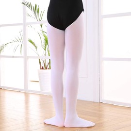 Soudittur Ballet Tights, Set of 2, Elasticity, 90D Ballet Supplies, For Children and Adults, Recitals, Kindergarten Entrance Ceremonies, Weddings (4 Colors, 4 Sizes), white