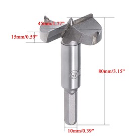 TOP-VIGOR 45mm Forstner Drill Bit, Tungsten Carbide Wood Auger Drill Bit Hole Saw Opener for Woodworking Hinge Hole Drilling Boring Bit Cutter Grey