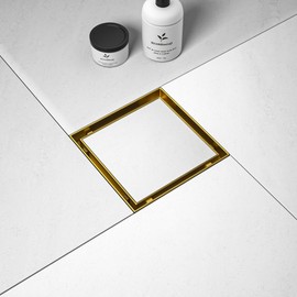 Square Shower Drain 6", Brushed Gold Floor Drain with Tiled Insert Grate & Hair Strainer, 304 Stainless Steel Bathroom 2-in-1 Tiled in Drain, CUPC Certified (Brushed Gold, 6'')