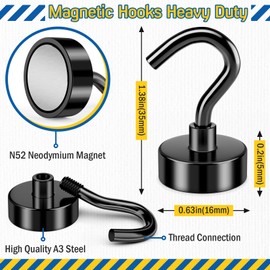 FINDMAG 28 LBS Black Magnetic Hooks Heavy Duty, Neodymium Magnet Hooks, Strong Magnetic Hooks for Hanging, Magnet with Hooks for Home, Kitchen, Workplace, Office (10 Pack)