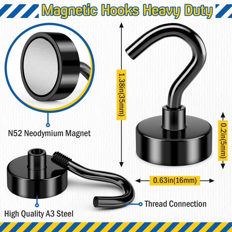 FINDMAG 28 LBS Black Magnetic Hooks Heavy Duty, Neodymium Magnet