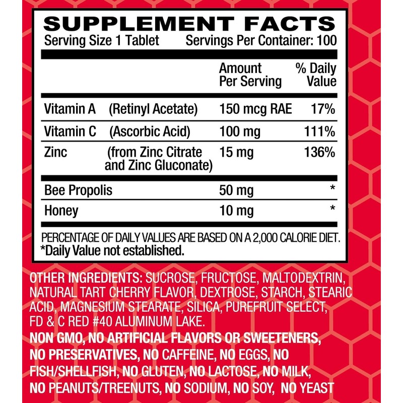 Basic Organics Natural Flavor Zinc Lozenges, Cherry, 100 Tablets