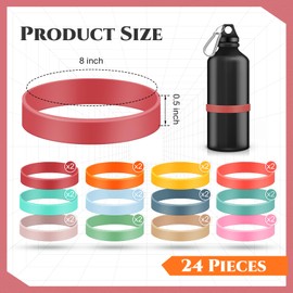 Deekin 24 Pcs 8 Inch Colored Silicone Rubber Bands Silicone Elastic Bands for Books, Art, Bag Wraps, Exercise, Crab Traps, Bottle, Wallet (Pastel Color)