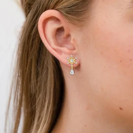 PDTU Snowflake Earrings, Christmas Earrings Snowflakes with White Cubic Zirconia, Silver/Gold Stud Earrings Snowflake for Women Girls for Christmas, Cubic Zirconia, Cubic Zirconia