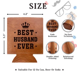Gifts for Husband from Wife, Best Husband Ever Birthday Gifts, Fathers Day Gift for Him, PU Leather Can Cooler Sleeves for Men, Wedding Anniversary Gift for Him, Sentimental Gifts for Husband Lover
