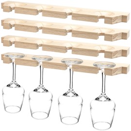 Ripeng 4 Pcs Wall Mounted Wood Stemware Rack Champagne Holder Rustic Wine Glass Hanging Shelf Wood Floating Glassware Wall Holder for Party Kitchen Bar Organizer 17 x 3 x 0. 8 Inch (Wooden Color)