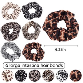 TUCEWP Leopard Print Scrunchies for Women Girls 6Pcs Satin Scrunchies Long Thick Hair Soft Hair Bands Cheetah Scrunchie Cute Hair Rope Ponytail Holders No Damage Elastic Hair Ties Hair Accessories