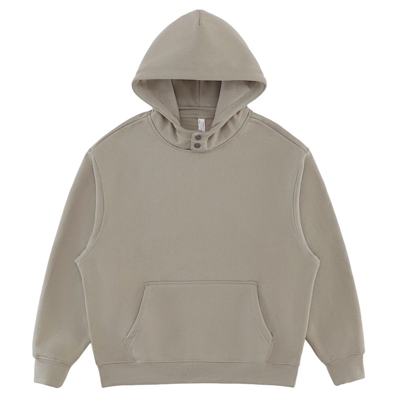 High End Double Button Hood Drop Shoulder Cotton Blend Hooded