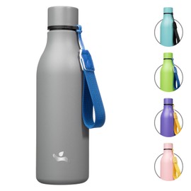 Konokyo Insulated Water Bottle with Strap,18 oz Double Wall Stainless Steel Vacuum Bottles Metal Water Flask,Gray