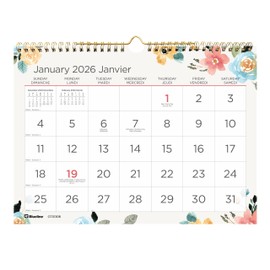 Blueline® 2026 Colourful Monthly Wall Calendar, 12 Months, January to December, Gold Twin-Wire Binding, 11" x 8", Spring, Bilingual (C172130B-26)