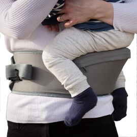 Hippychick Hipseat Baby Carrier, Lightweight Back-Saving Support Waist Stool, Adjustable Strap, Can Carry 6-36 Months Child, Grey