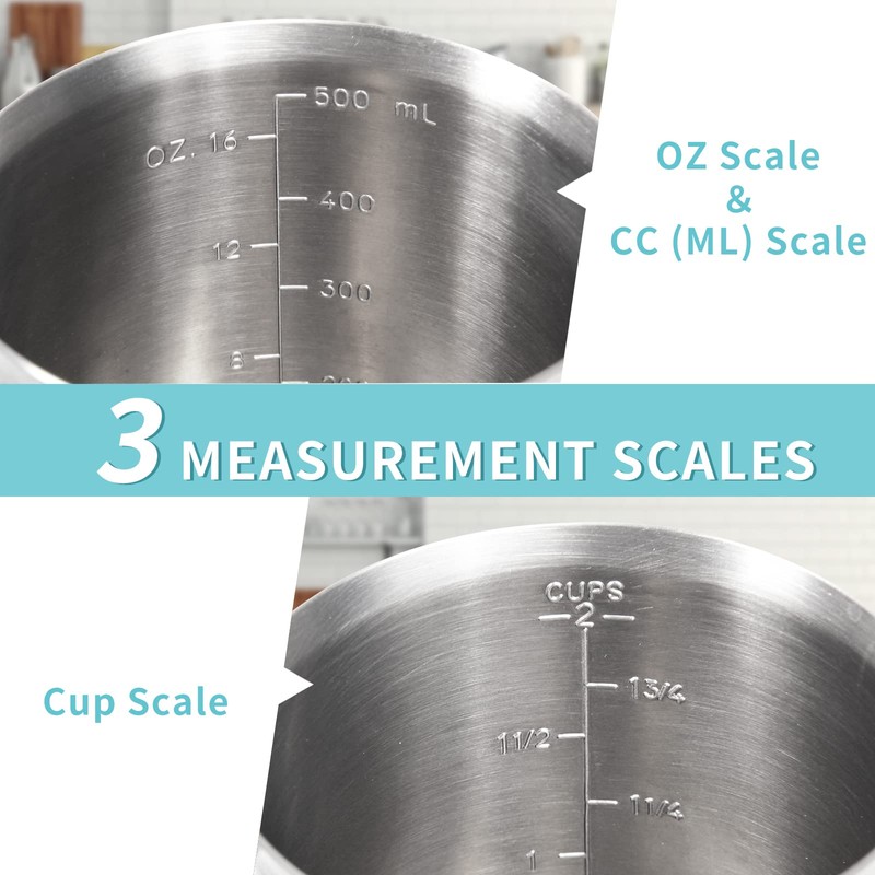 Newness Stainless Steel Measuring Jug with Handle – 3 Measuring